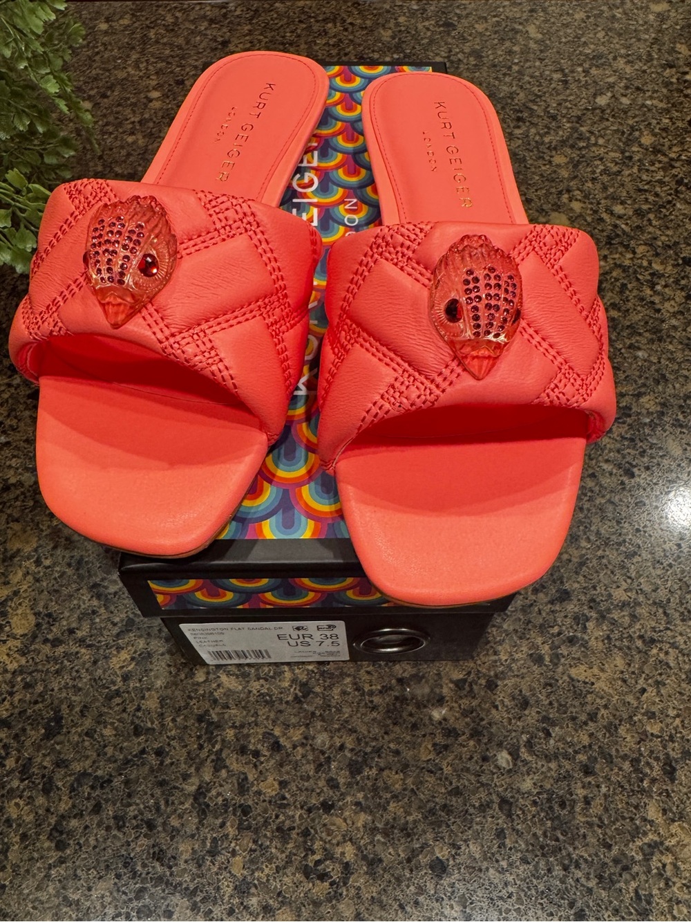 Kurt Geiger Quilted Slide Sandals with Jeweled Snake Accent